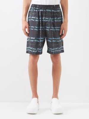 Marni - Logo-print Cotton Shorts - Mens - Navy Multi