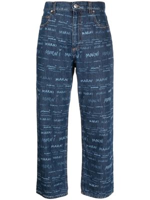 Marni logo-print cropped straight-leg jeans - Blue