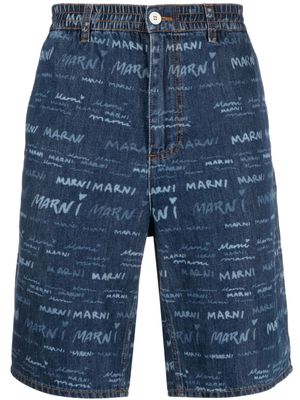 Marni logo-print denim shorts - Blue