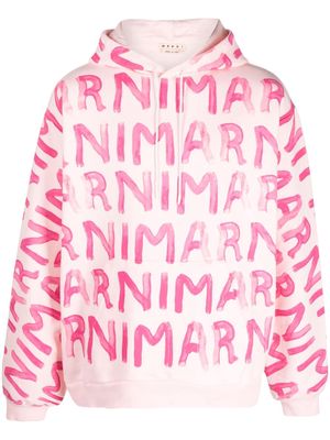 Marni logo-print drawstring hoodie - Pink