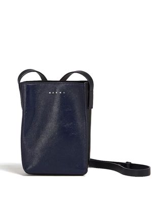 Marni logo-print leather shoulder bag - Blue