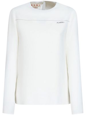 Marni logo-print long-sleeved top - White