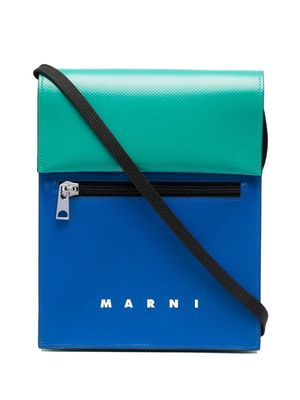 Marni logo-print panelled shoulder bag - Blue