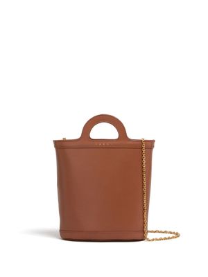 Marni logo-stamp leather bucket bag - Brown