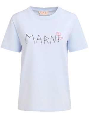 Marni logo-stitch cotton T-shirt - Blue