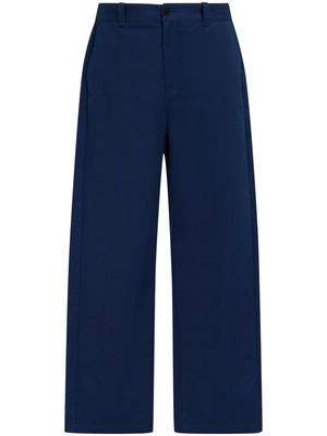 Marni logo-waistband straight-leg cotton trousers - Blue