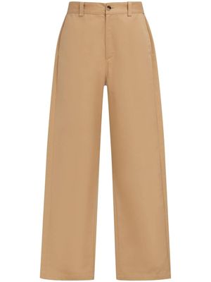 Marni logo-waistband straight-leg cotton trousers - Brown