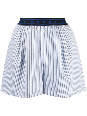Marni logo-waistband striped shorts - Blue