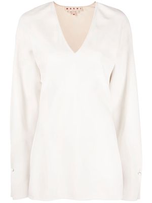 Marni long-sleeved V-neck blouse - Neutrals