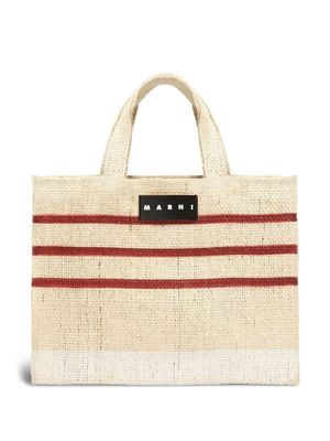 Marni Market Canapa stripe-trim small tote bag - Neutrals