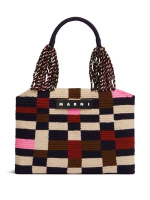 Marni Market colour-block wool tote bag - Brown