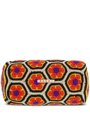 Marni Market floral crochet-knit bolster cushion - Orange