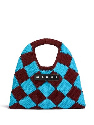 Marni Market medium Diamond knitted tote bag - Blue