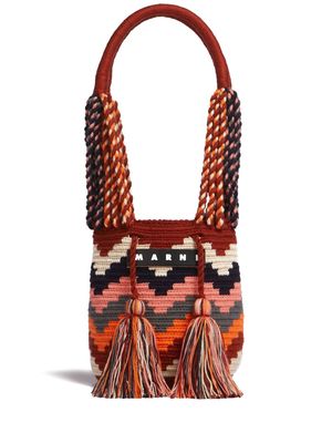 Marni Market small Cot knitted bucket bag - Red