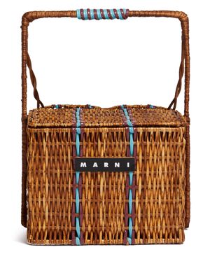 Marni Market striped woven straw picnic basket - Blue