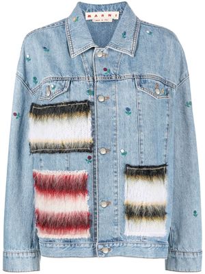 MARNI mohair-patched denim jacket - Blue