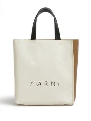 Marni Museo mending-logo leather tote bag - Neutrals