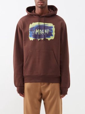 Marni - Paint-logo Print Cotton-jersey Hooded Sweatshirt - Mens - Chocolate