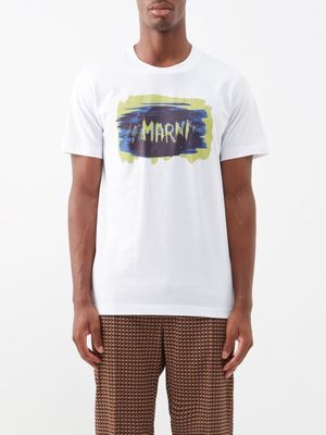 Marni - Painted Logo-print Organic-cotton T-shirt - Mens - White Multi