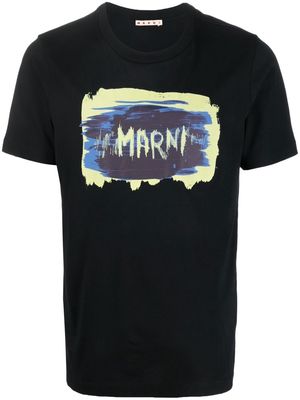 Marni painted logo-print T-shirt - Black