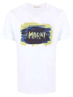 Marni painted logo-print T-shirt - White