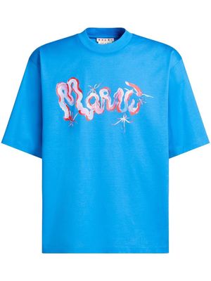 Marni painterly logo-print cotton T-shirt - Blue