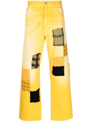 Marni patchwork-detailing cotton straight-leg jeans - Yellow