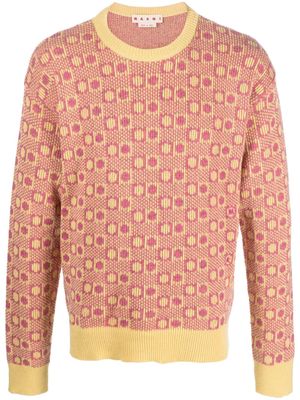 Marni patterned intarsia-knit crew-neck jumper - Pink