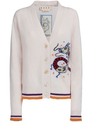 Marni patterned intarsia-knit V-neck cardigan - White