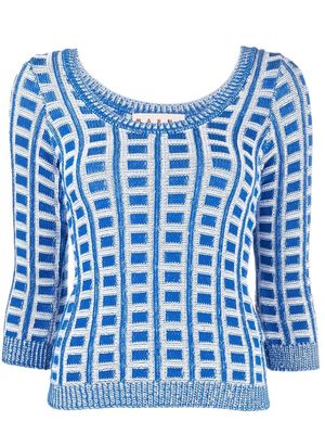 Marni patterned U-neck jumper - Blue