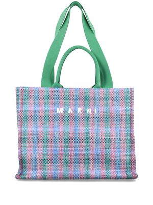 Marni plaid-check woven tote bag - Pink