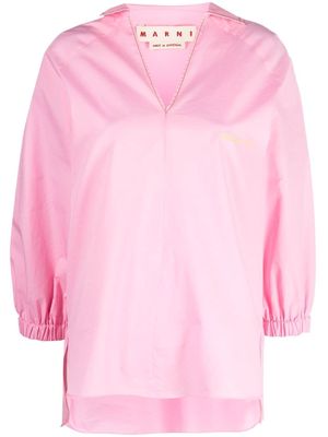 Marni roll-sleeve V-neck shirt - Pink