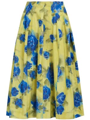 Marni rose-pattern print midi skirt - Yellow
