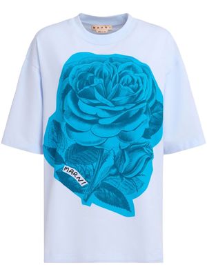 Marni rose-print cotton T-shirt - Blue