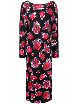 Marni rose print long dress - Black