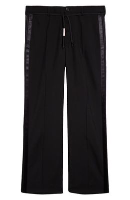 Marni Satin Track Stripe Tropical Wool Straight Leg Trousers in Black