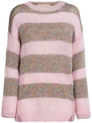 Marni sequin-embroidered stripe jumper - Pink