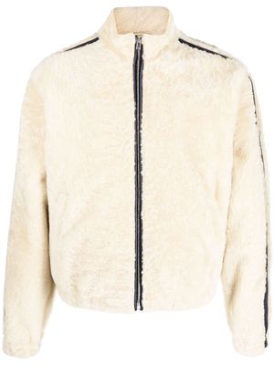 Marni side-stripe shearling jacket - Neutrals