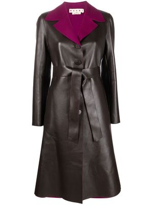 Marni single-breasted leather coat - Brown