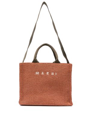 Marni small embroidered-logo tote bag - Brown