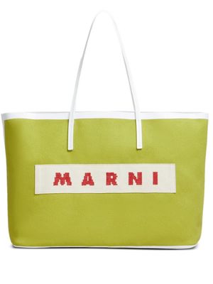 Marni small Janus logo-embroidered tote bag - Green