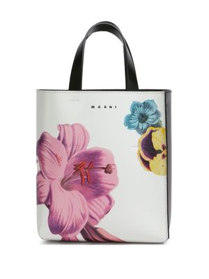 Marni small Museo floral-print tote bag - White