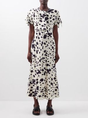 Marni - Spot-print Silk-crepe Midi Dress - Womens - White Black Multi