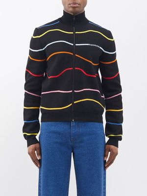 Marni - Stripe-intarsia Cotton Zipped Cardigan - Mens - Black Multi
