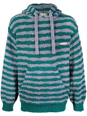 Marni stripe-knit drawstring hoodie - Green