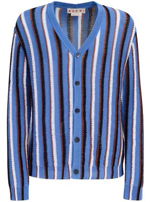 Marni stripe-pattern V-neck cotton cardigan - Blue