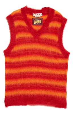 Marni Stripe V-Neck Brushed Mohair Blend Sweater Vest in Lacquer