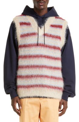 Marni Stripe V-Neck Brushed Mohair Blend Sweater Vest in Tan