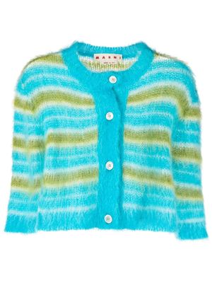 Marni striped brushed mohair blend cardigan - Blue