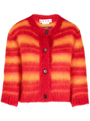 Marni striped cropped mohair-blend cardigan - Red